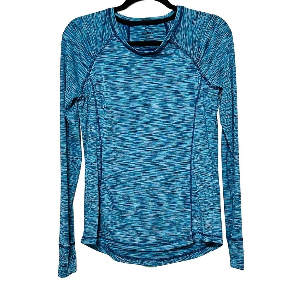 Ikonik Blue Space-Dye Long Sleeve Performance Quick-Dry Activewear Shirt Sz M